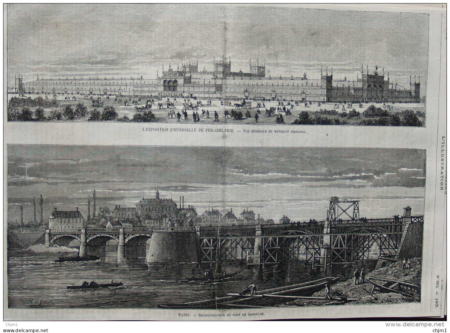 Paris - Reconstruction Du Pont De Grenelle - Exposition Universelle De Philadelphie - Page Original 1875 - Documentos Históricos