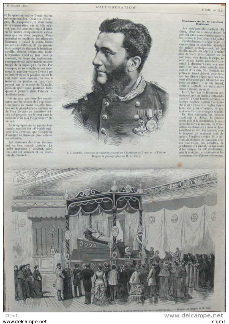 Besancon - Exposition Du Corps De S. Em. Le Cardinal-archéveque Mathieu - M. Jacquemin - Page Original 1875 - Documents Historiques