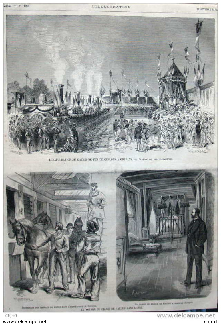 Le Chemin De Fer D'Orléans à Châlons - Inauguration - Bénédiction Des Locomotives - Page Original 1875 - 2 - Documents Historiques