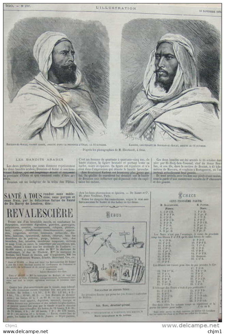 Les Bandits Arabes - Bouzian-el-Kalai - Kadour - Page Original 1875 - Documentos Históricos