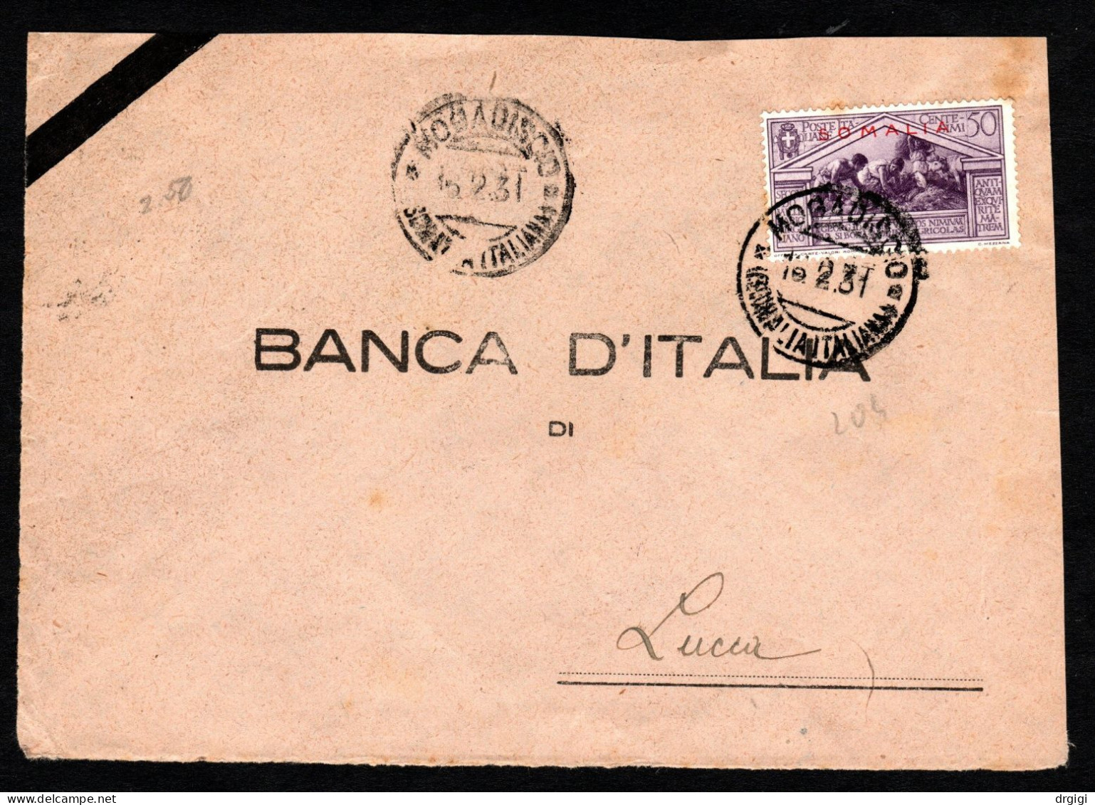 SOMALIA ITALIANA, FRONTE BUSTA 1931, SASS. 153, MOGADISCIO X LUCCA - Somalia