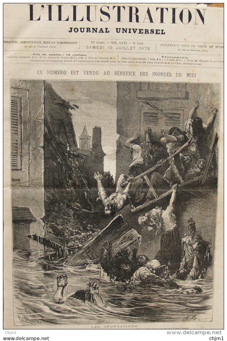 Les Inondations - Toulouse - Engloutissement De Vingt Personnes Réfugiées Sur Un Balcon - Page Original 1875 - 8 - Documentos Históricos