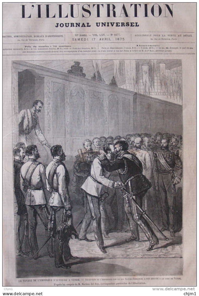 Le Voyage De L'empéreur D'Autriche à Venise - Réception De L'empéreur Par Le Roi Victor-Emmanuel - Page Original 1875 - Documents Historiques