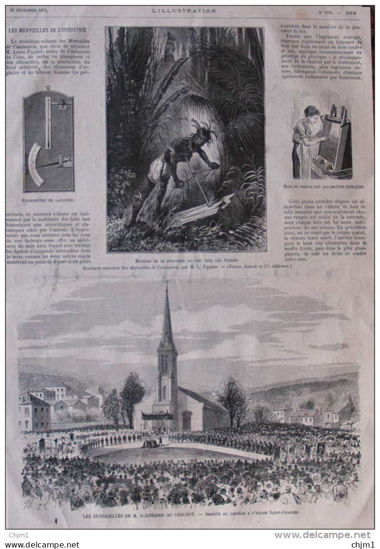 Manière De Se Procurer Du Feu Chez Les Indiens - Hygromètre De Saussure - Page Original 1875 - Documents Historiques