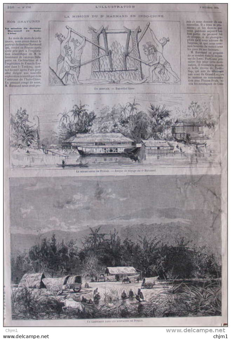 La Mission Du Dr. Harmand En Indo-Chine - Le Débarcadère De Pursah - Page Original 1875 - Documents Historiques