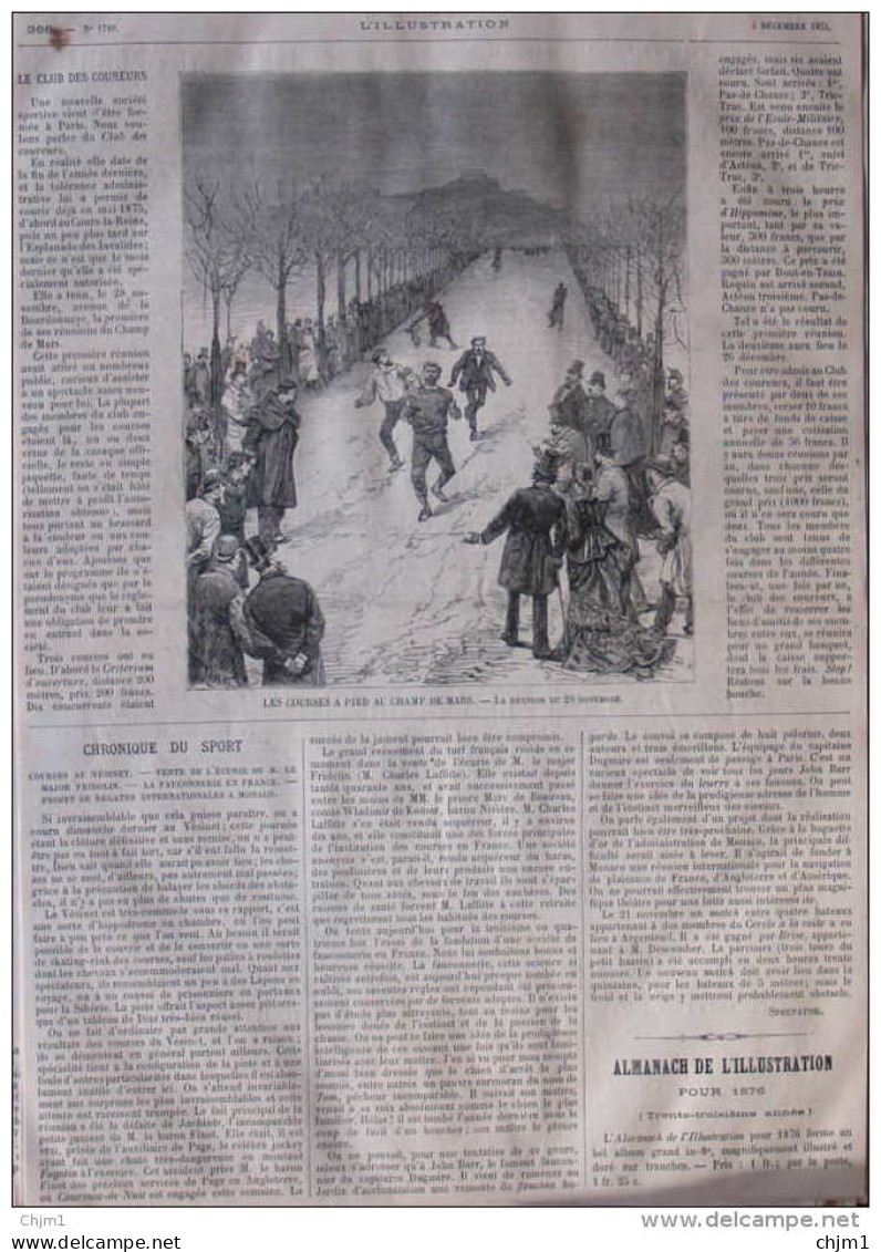 Les Courses à Pied Au Champ De Mars - Page Original 1875 - Documents Historiques