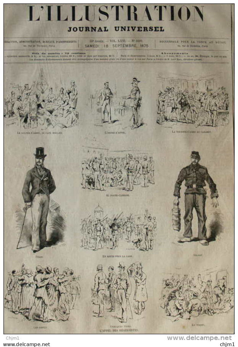 L'appel Des Réservistes - En Route Pour La Gare - En Wagon - Les Adieux - Soldat - Pékin - Page Original 1875 - Documents Historiques