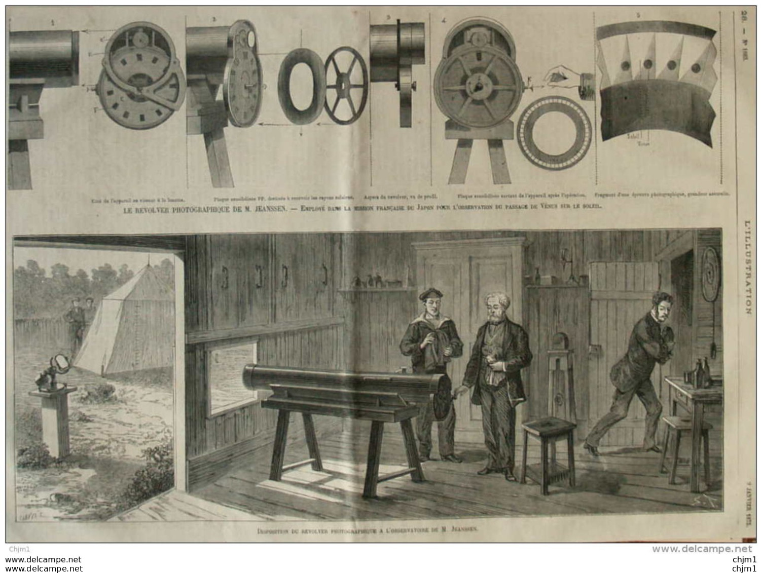 Disposition Du Revolver Photographique à L'observatoire De M. Jeanssen - Page Original 1875 - Documentos Históricos