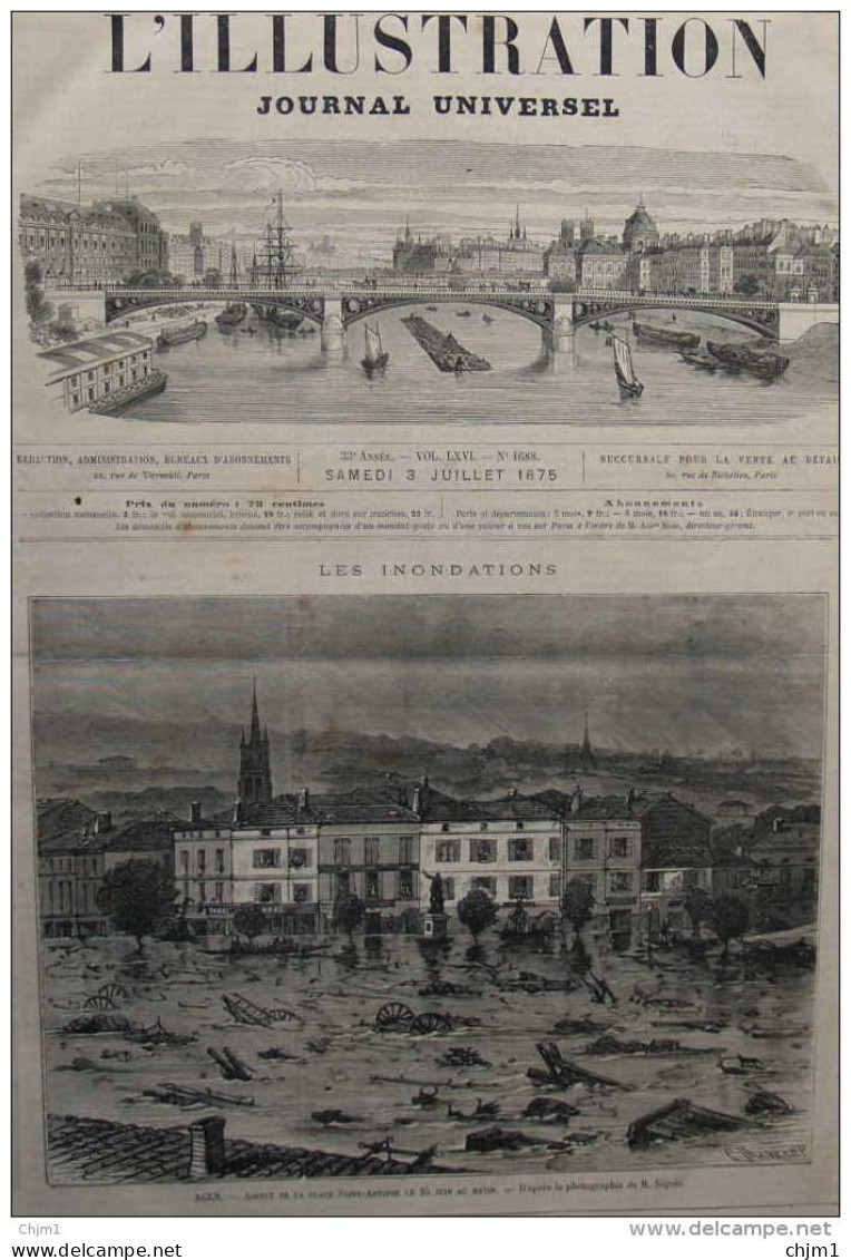 Les Inondations - Agen - Aspect De La Place Saint-Antoine - Page Original 1875 - 2 - Documents Historiques