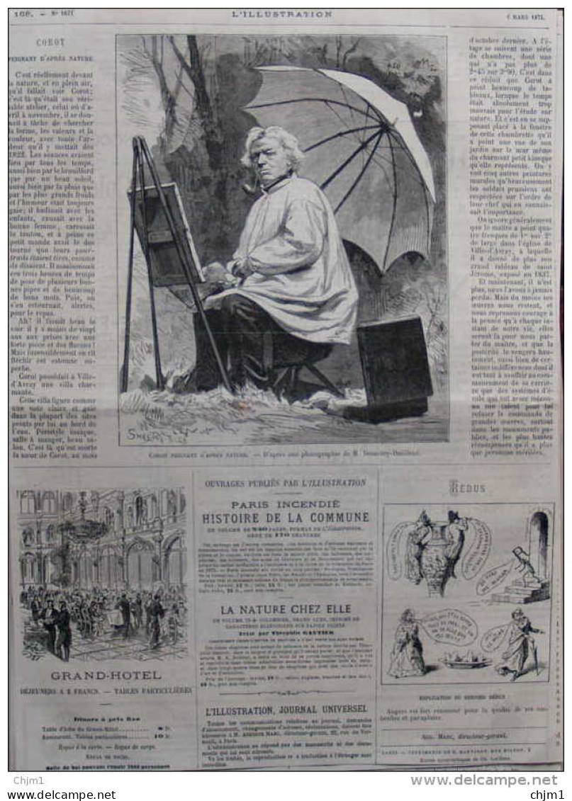 Corot Peignant D'après Nature - Page Original 1875 - Documents Historiques