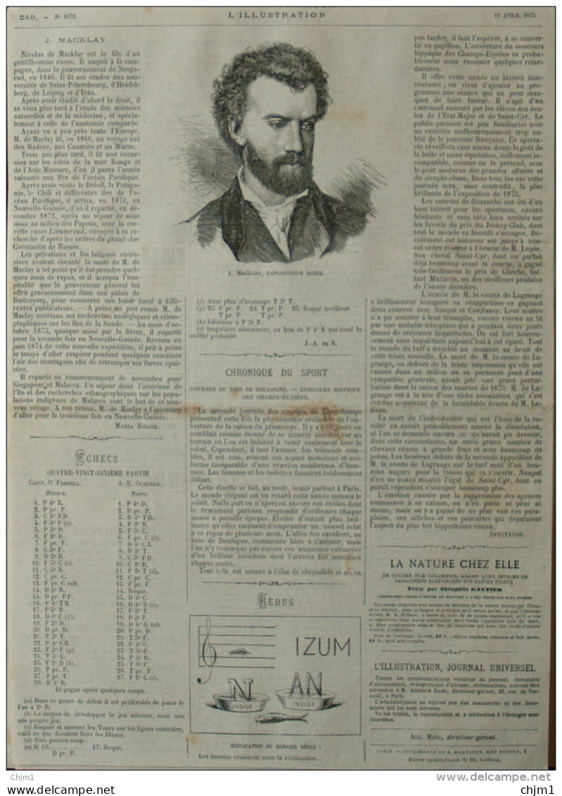 J. Macklay, Explorateur Russe - Page Original - 1875 - Documentos Históricos