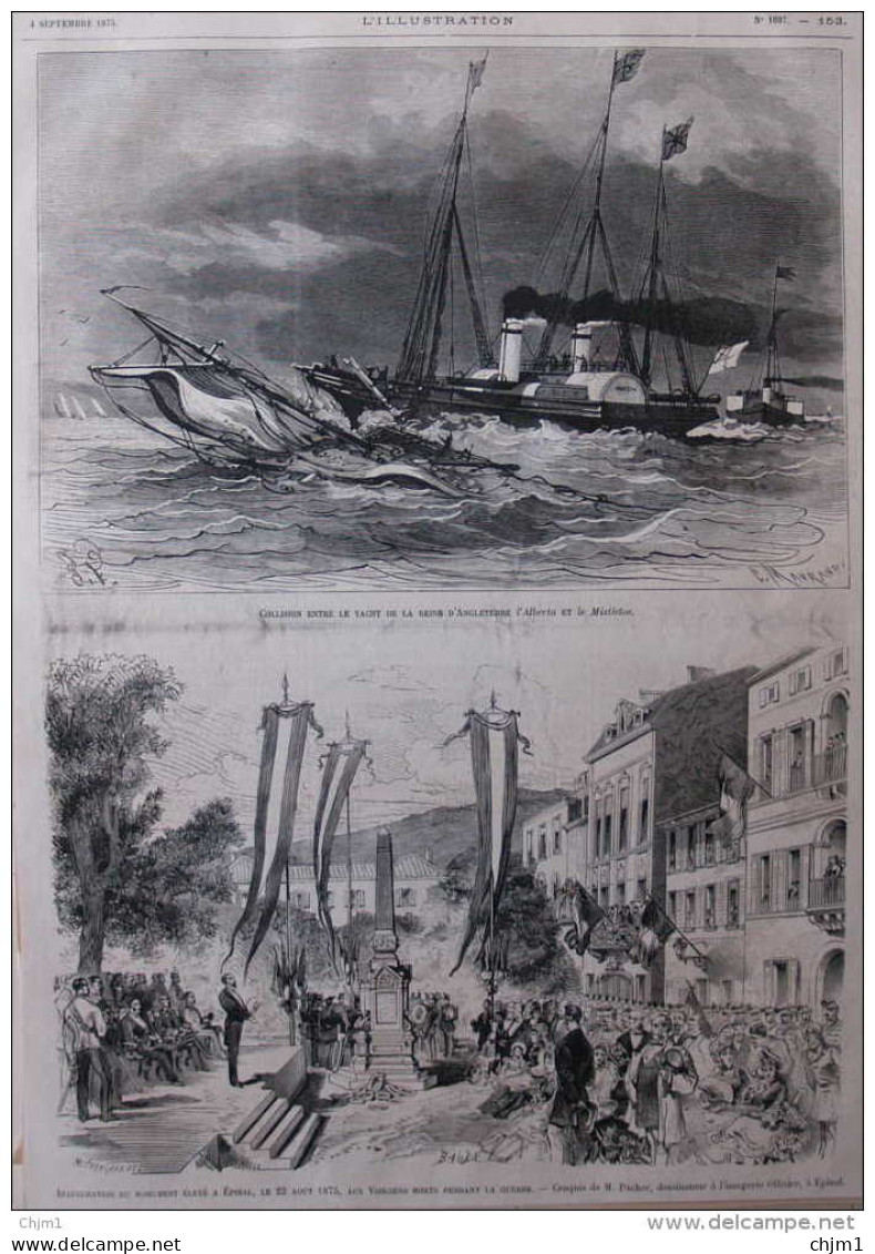 Collision Entre Le Yacht De La Reine De L'Angleterrre "L'Alberta" Et "Le Mistletoe" - Page Original - 1875 - Documents Historiques