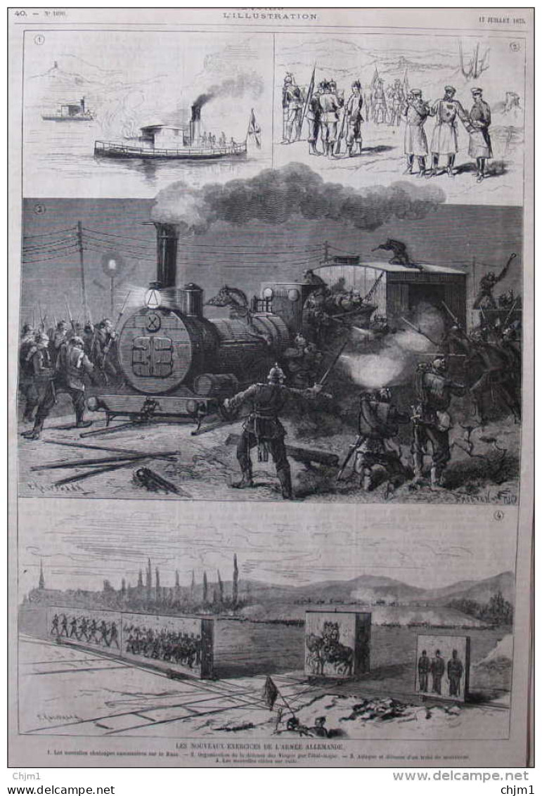 Les Nouveaux Exercises De L'armée Allemande  - Les Nouvelles Cibles Sur Rails - Page Original - 1875 - Documents Historiques