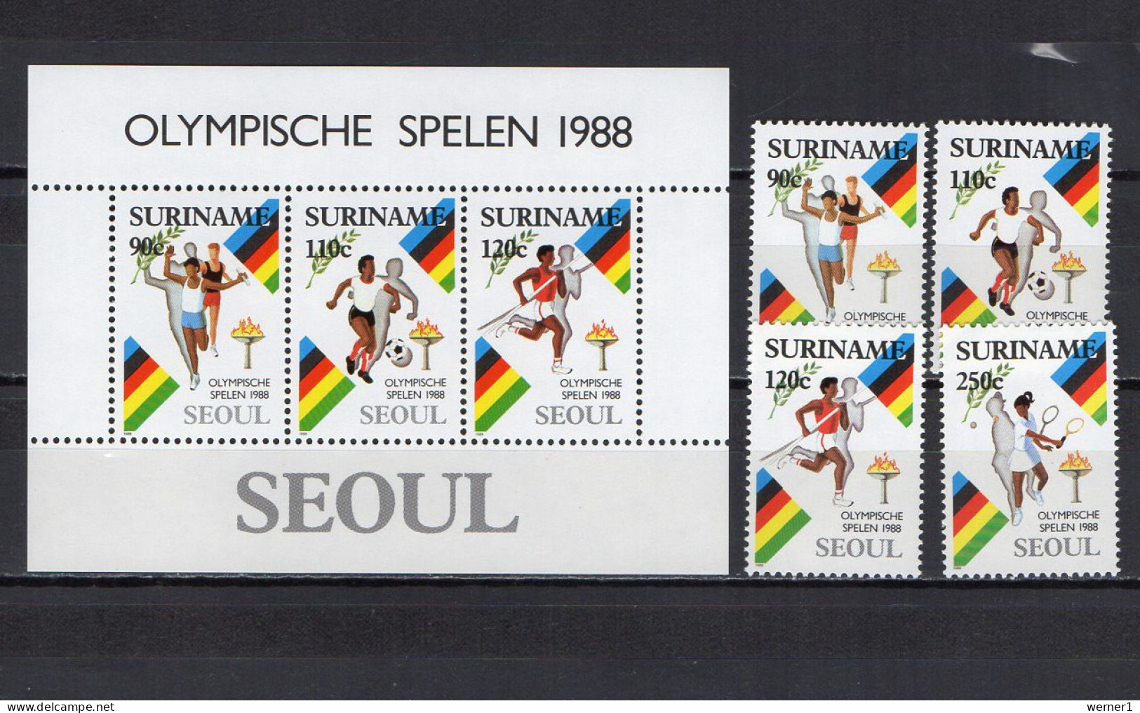 Suriname 1988 Olympic Games Seoul, Football Soccer, Athletics, Tennis Set Of 4 + S/s MNH - Zomer 1988: Seoel