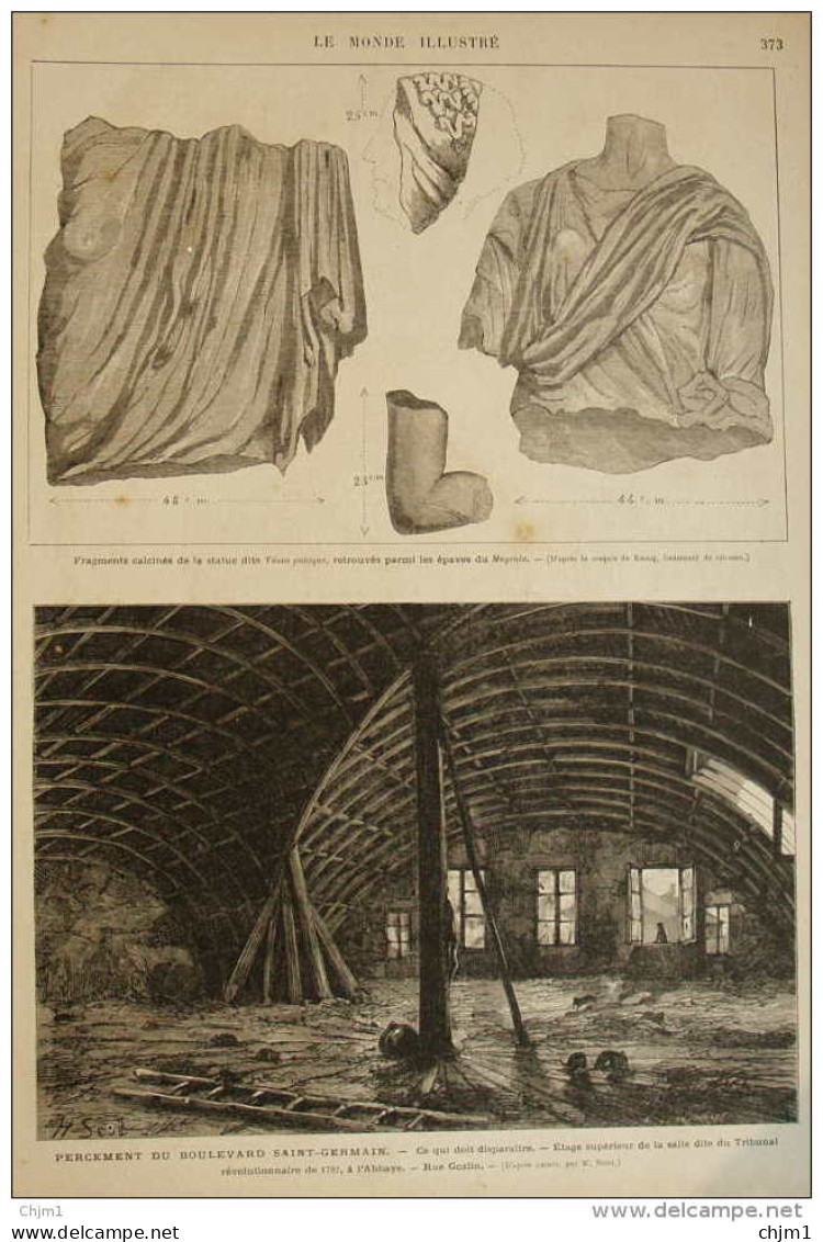 Percement Du Boulevard Saint-Germain - étage Supérieur De La Salle Dite Du Tribunal Révolutionnaire - Page Original 1875 - Documenti Storici