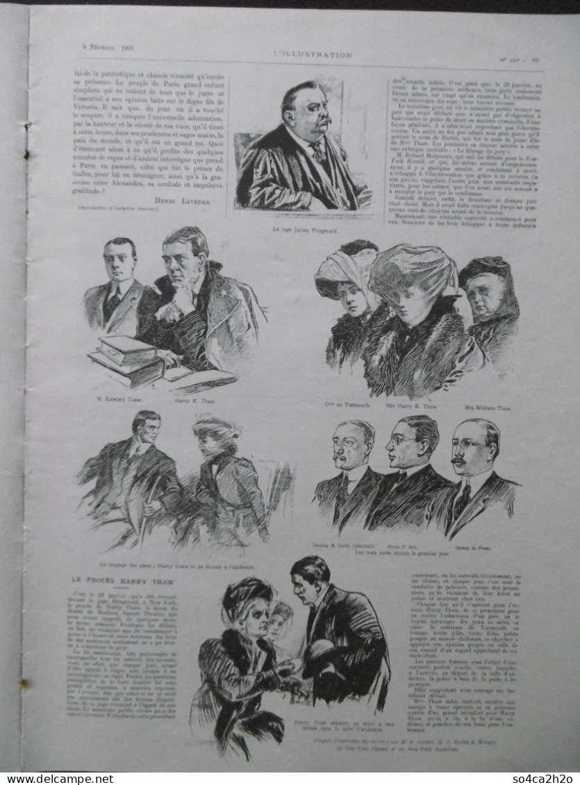 L'ILLUSTRATION N°3337 9/02/1907 Le Procès Harry Thaw, La Mort De Daniel Osiris, Les Funérailles Du Shah Mozaffer-Eddine - L'Illustration