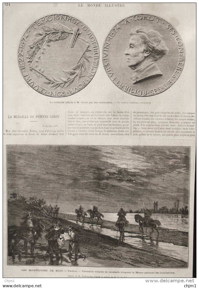 Les Manoeuvres De Nuit - Verdun - La Médaille Du Peintre Corot -  Page Original - 1875 - Documenti Storici