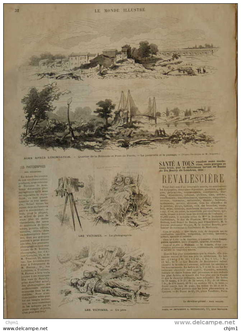 Agen Après L'Inondation - Page Original 1875 - Historical Documents