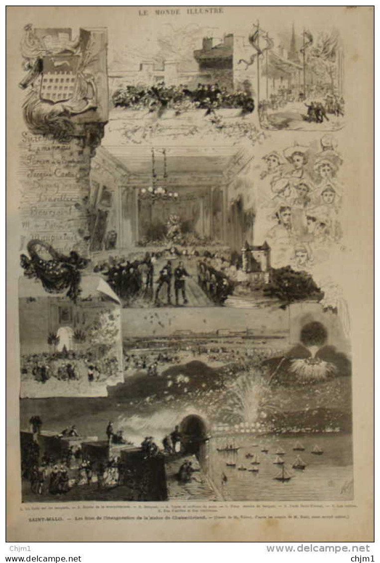 Saint-Malo - Les Fêtes De L'inauguration De La Statue De Chateaubriand - Page Original 1875 - Documenti Storici