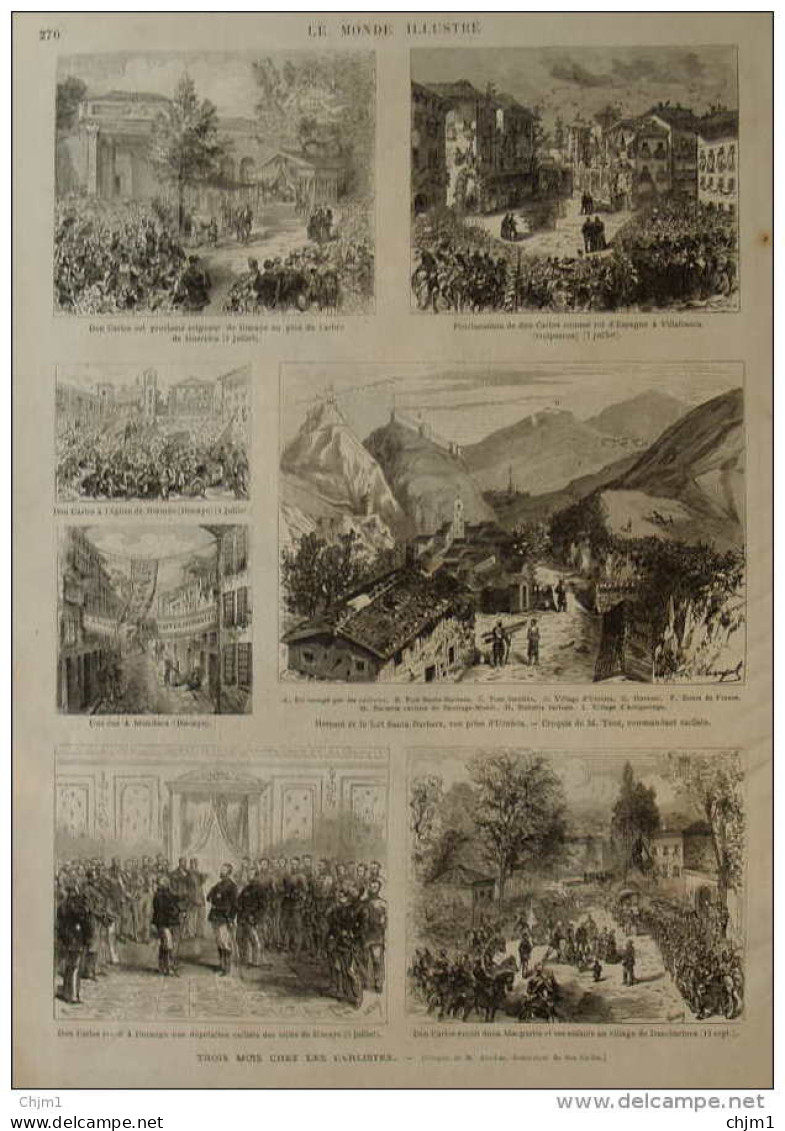 Trois Mois Chez Les Carlistes - Une Rue à Mundaca (Biscaye) - Hernani - Page Original 1875 - Historical Documents