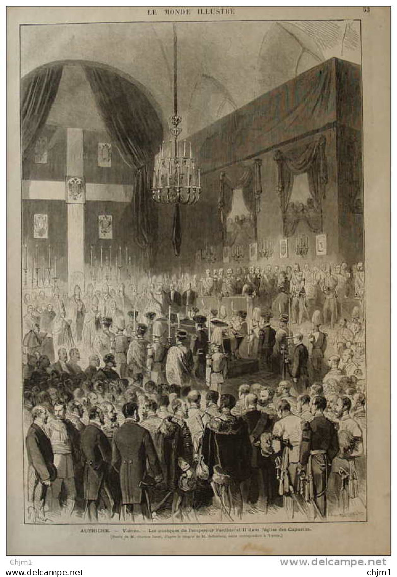 Autriche - Vienne  Les Obsèques De L'empereur Ferdinand II Dans L'église Des Capucins - Wien - Page Original 1875 - Documenti Storici