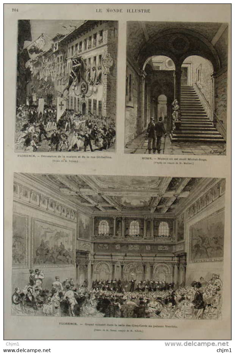 Rome, Maison Où Est Mort Michel-Ange - Michelangelo - Page Original 1875 - Documenti Storici