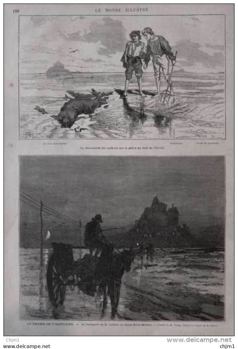 La Découverte Du Cadavre Sur La Grève Au Gué De L'Épine - Le Drame De Tombelaine  - Page Original 1875 - Documents Historiques