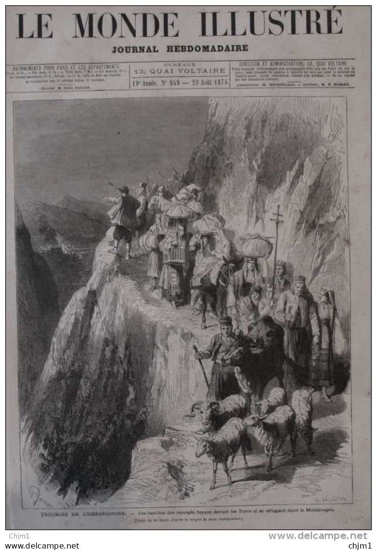 Troubles De L'Herzégovine, Les Familles Des Insurgés Fuyant Devant Les Turcs Et Se Réfugiant - Page Original 1875 - Documenti Storici