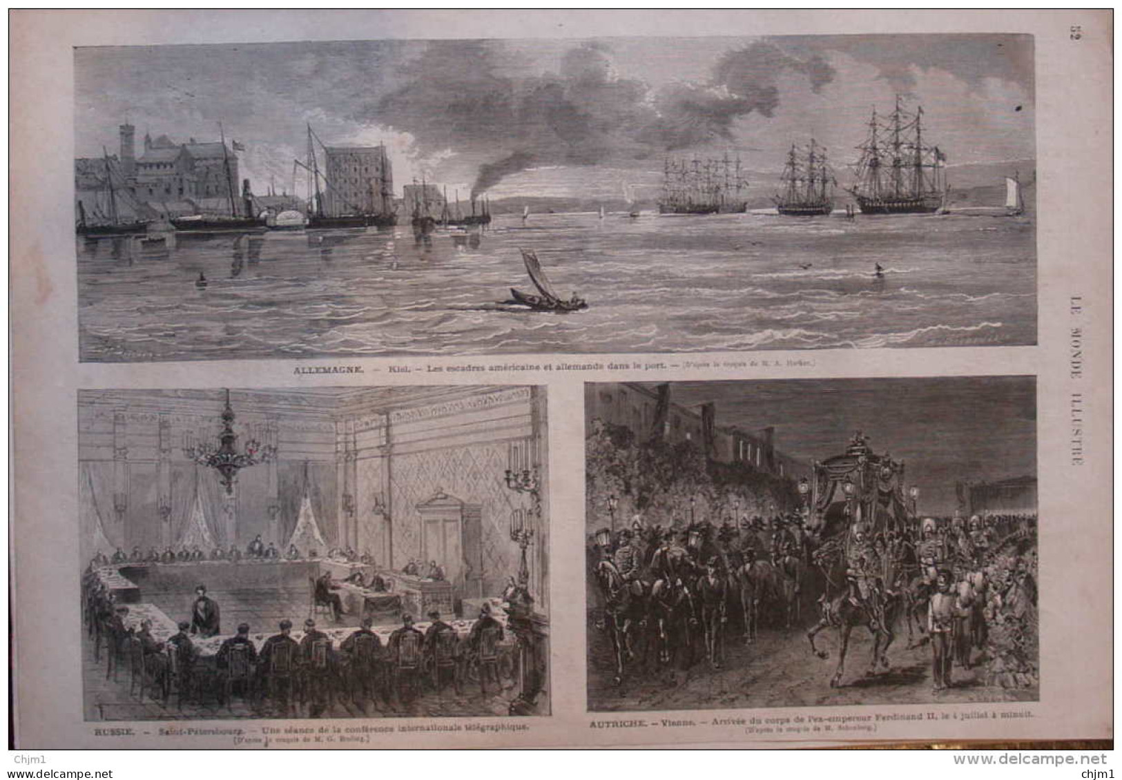 Allemagne - Kiel, Les Escadres Américaine Et Allemands Dans Le Port - Page Original 1875 - Historical Documents