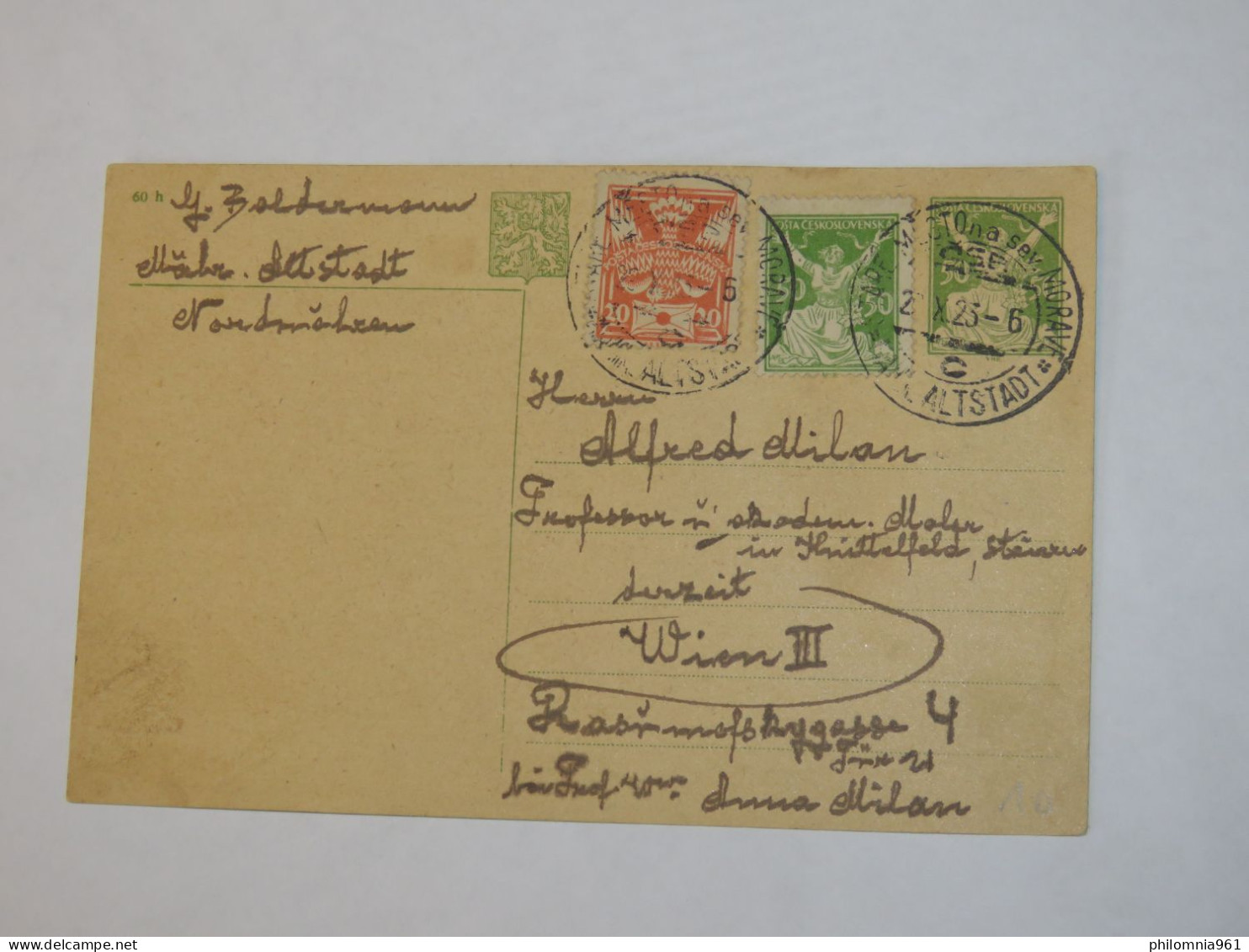 CZECHOSLOVAKIA STARE MESTO NA SEV. MORAVE POSTAL CARD TO AUSTRIA 1923 - Otros & Sin Clasificación