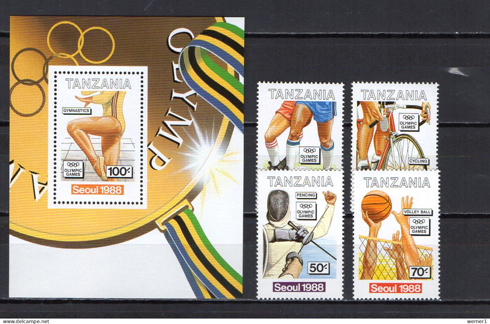 Tanzania 1988 Olympic Games Seoul, Football Soccer, Cycling, Fencing, Basketball, Gymnastics Set Of 4 + S/s MNH - Ete 1988: Séoul