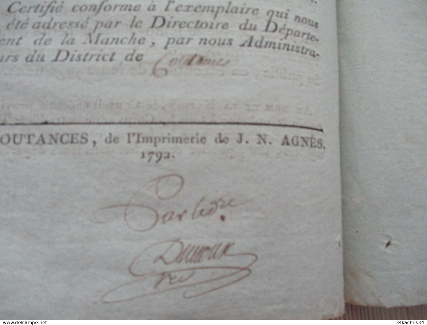 1792 Décret Convention Nationale La Peine Des Fers Remplacée Par Celle Des Galères Autographes Personnalités Coutances - Gesetze & Erlasse