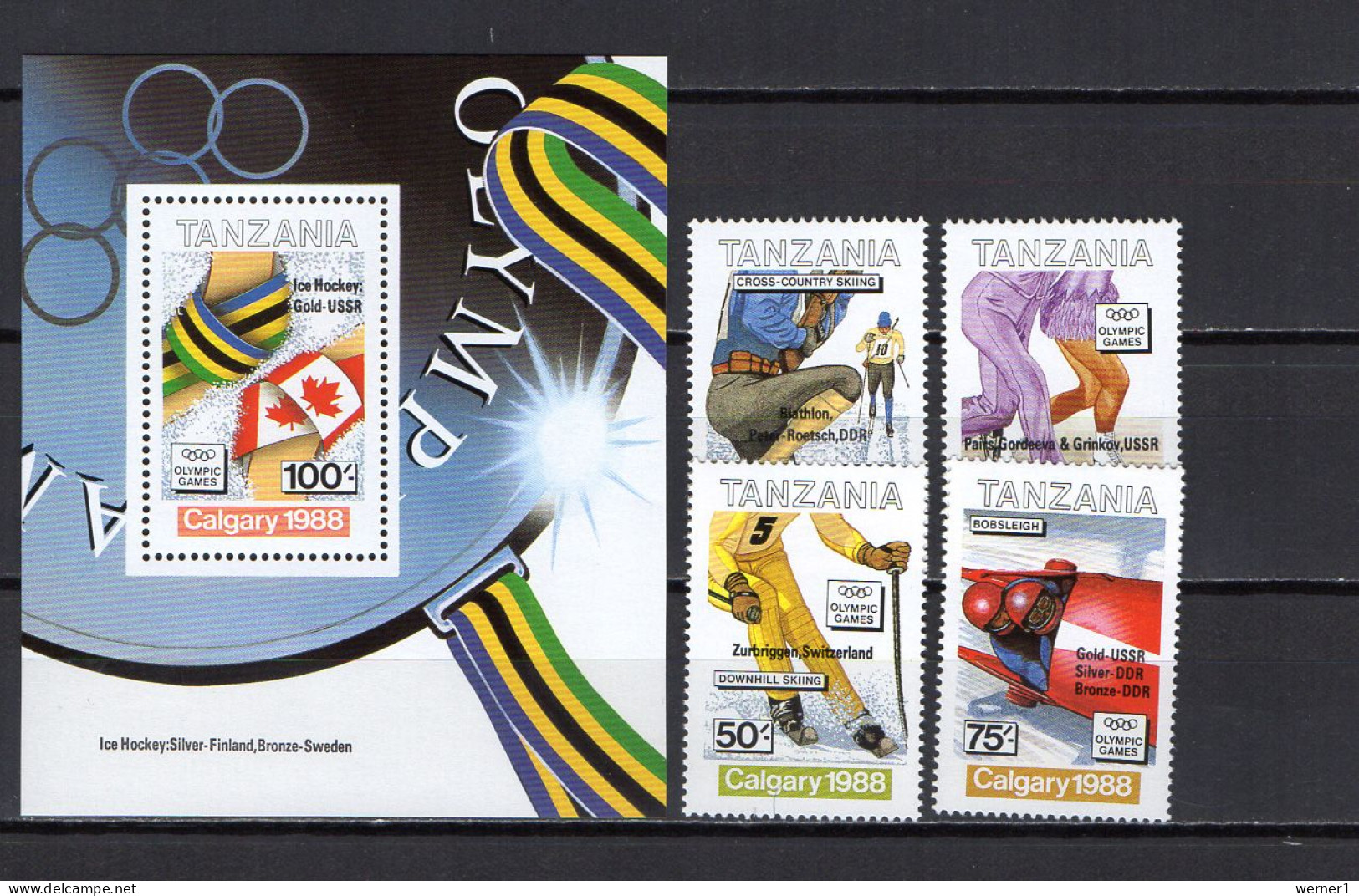 Tanzania 1989 Olympic Games Calgary Set Of 4 + S/s With Winners Overprint MNH - Winter 1988: Calgary