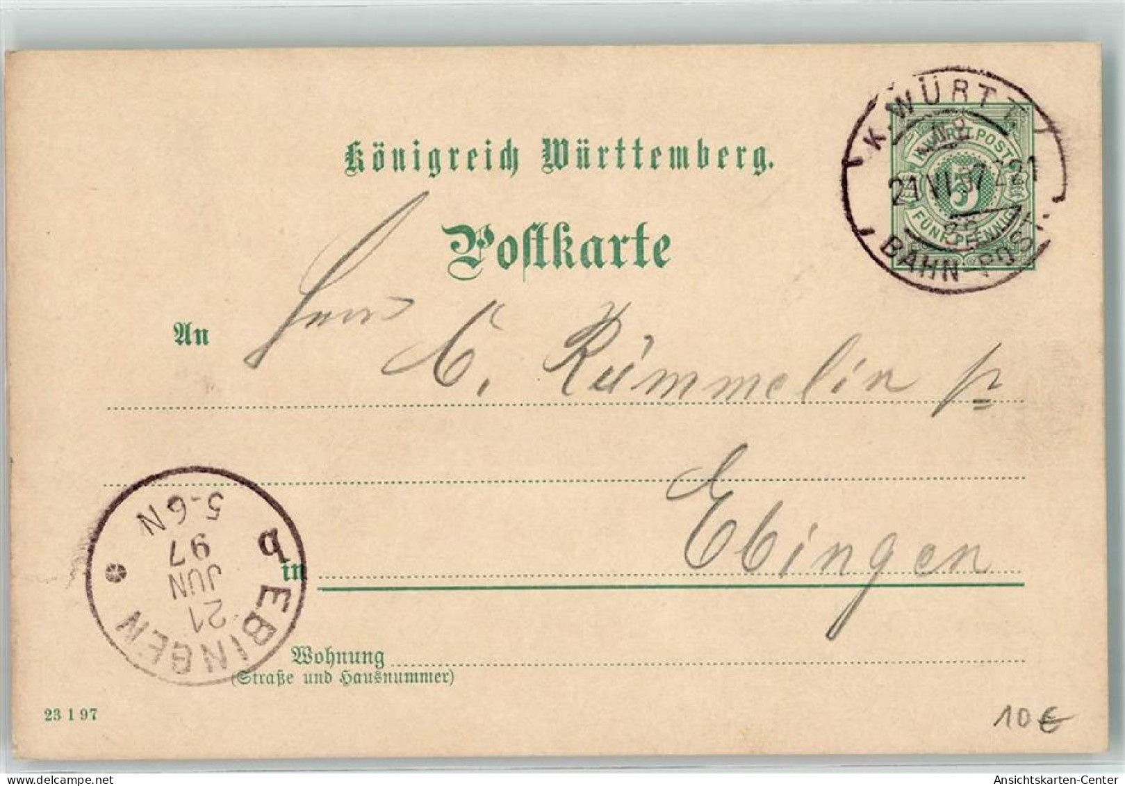 39367705 - K. Wuertt. Bahn-Post Nr 21 Ganzsache - Bahnpoststempel