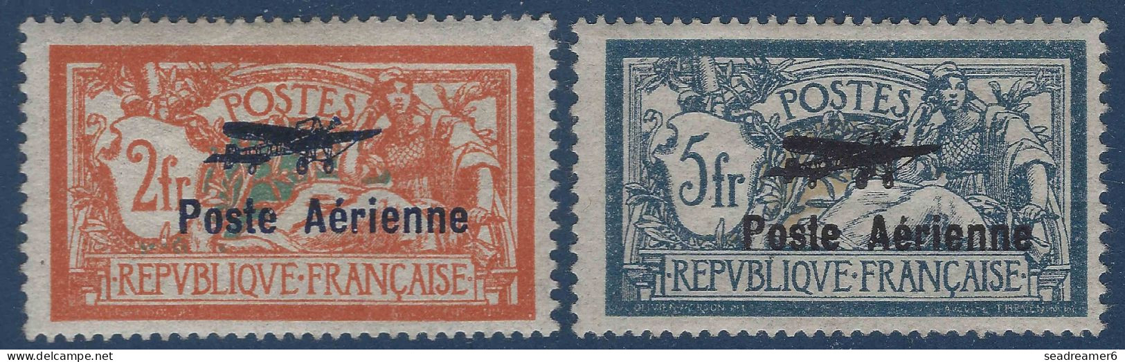 POSTE AÉRIENNE N°1* Et 2* 2fr & 5 Fr MERSON Très Bon Centrage Pour Ces Timbres Toujours Difficiles TTB Signés - 1927-1959 Postfris