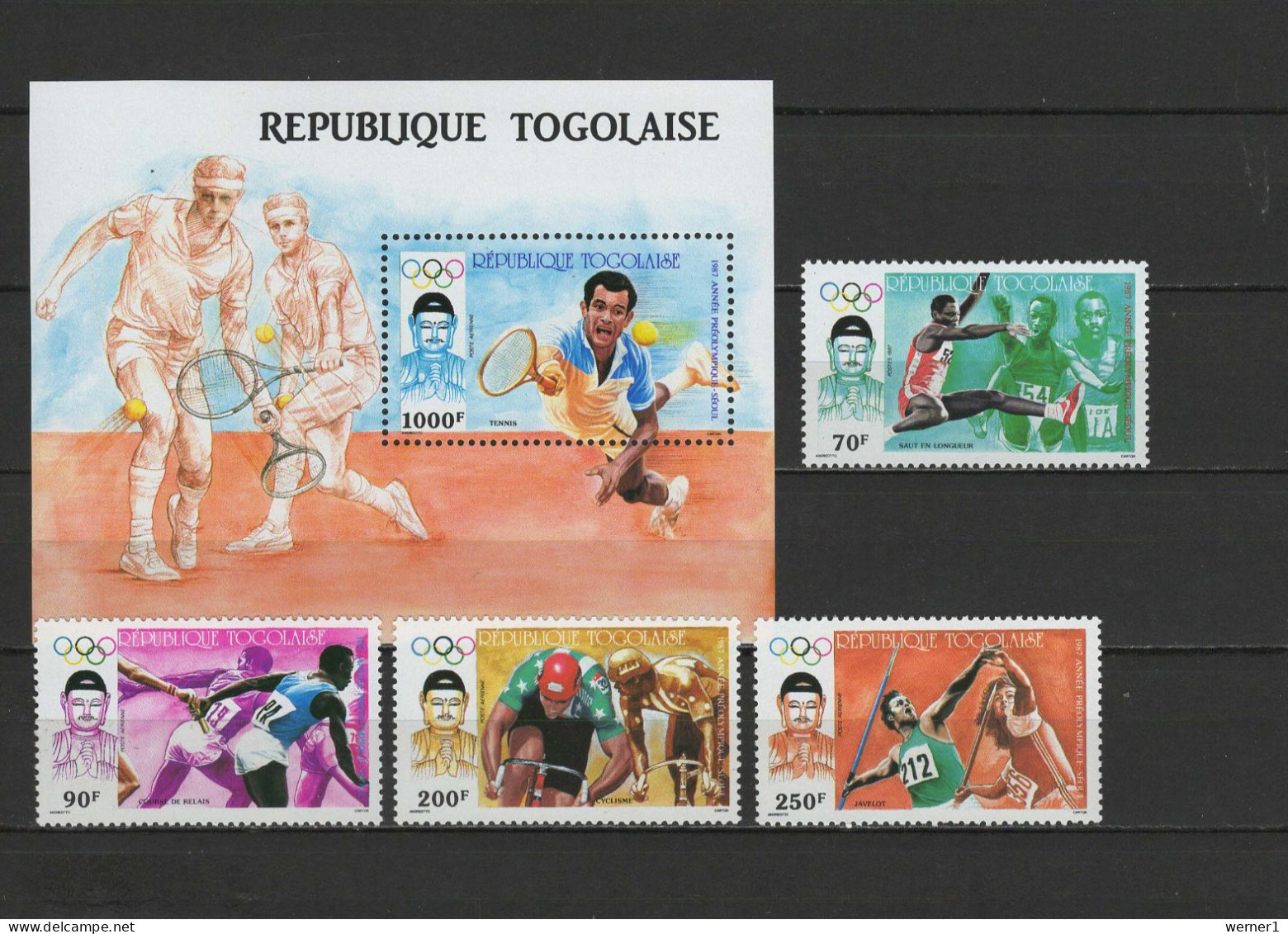 Togo 1987 Olympic Games Seoul, Tennis, Athletics, Cycling, Javelin Set Of 4 + S/s MNH - Estate 1988: Seul