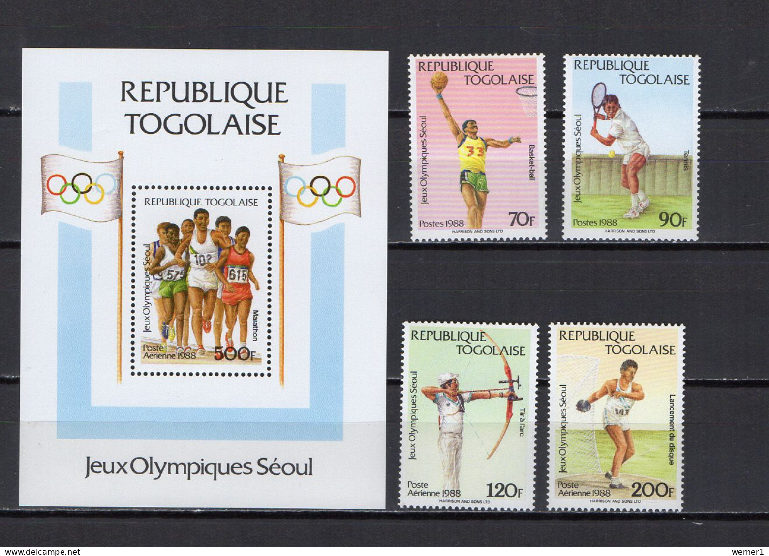 Togo 1988 Olympic Games Seoul, Tennis, Athletics, Basketball, Archery Set Of 4 + S/s MNH - Estate 1988: Seul