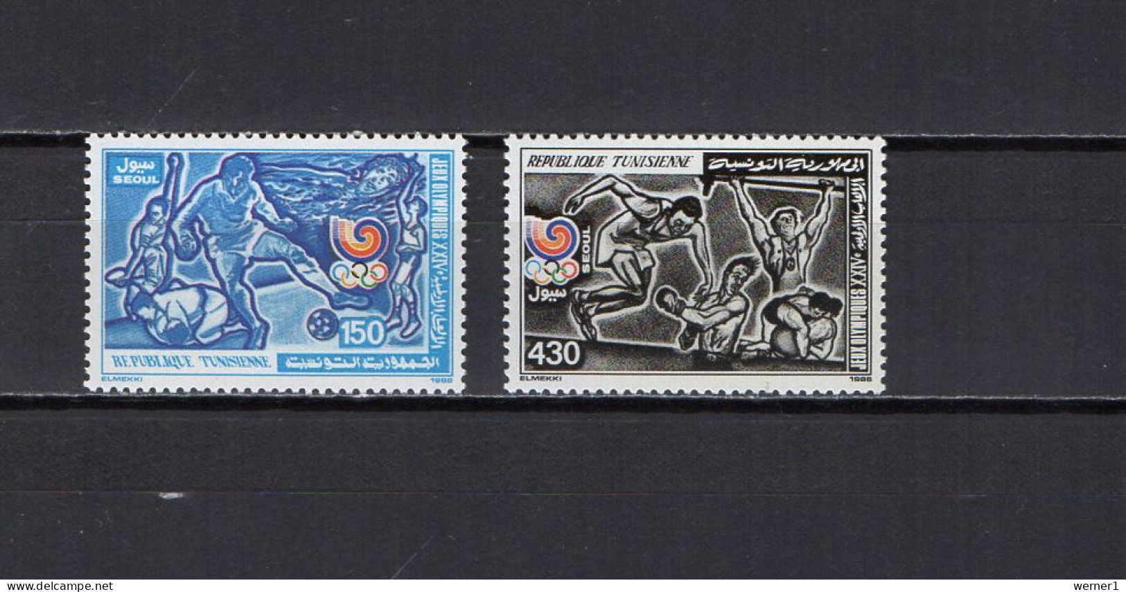 Tunisia 1988 Olympic Games Seoul, Football Soccer, Swimming, Weightlifting, Wrestling Etc. Set Of 2 MNH - Summer 1988: Seoul