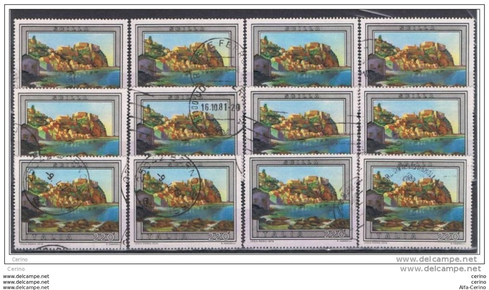 REPUBBLICA:  1979  TURISTICA  -  £. 220  SCILLA  US. -  RIPETUTO  12  VOLTE  -  SASS. 1454 - Sonstige & Ohne Zuordnung