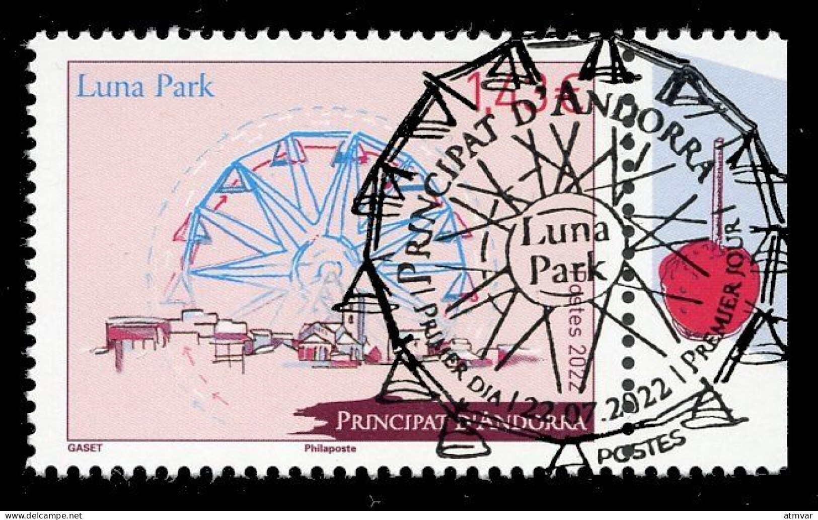 ANDORRA ANDORRE (2022) Luna Park, Parc D’attractions, Amusement Park, Noria, Grande Roue, Wheel  First Day + Mint - Oblitérés