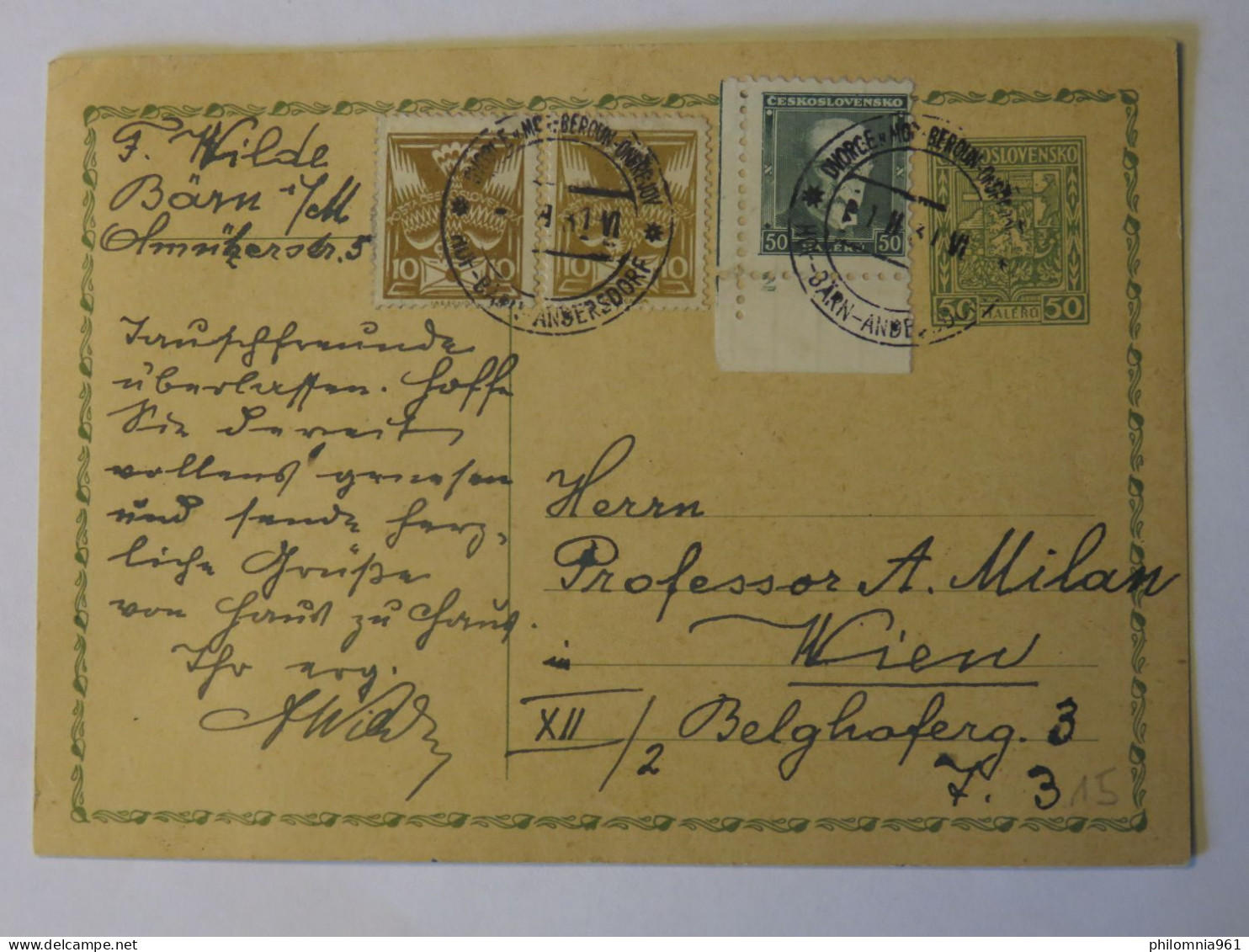 CZECHOSLOVAKIA POSTAL CARD TO AUSTRIA 1931 - Sonstige & Ohne Zuordnung