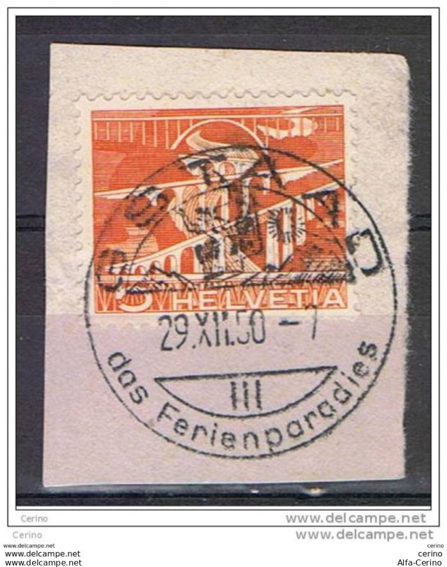 SVIZZERA:  1950  PONTE  SULLA  SITTER  -  5 C. ARANCIO  SU  FRAMMENTO  -  YV/TELL. 482 - Gebraucht