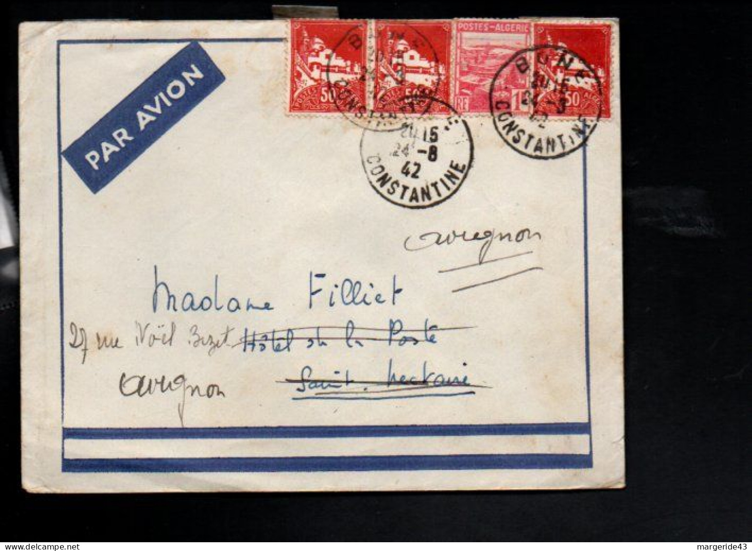 ALGERIE AFFRANCHISSEMENT COMPOSE SUR LETTRE POUR LA FRANCE 1942 - Briefe U. Dokumente