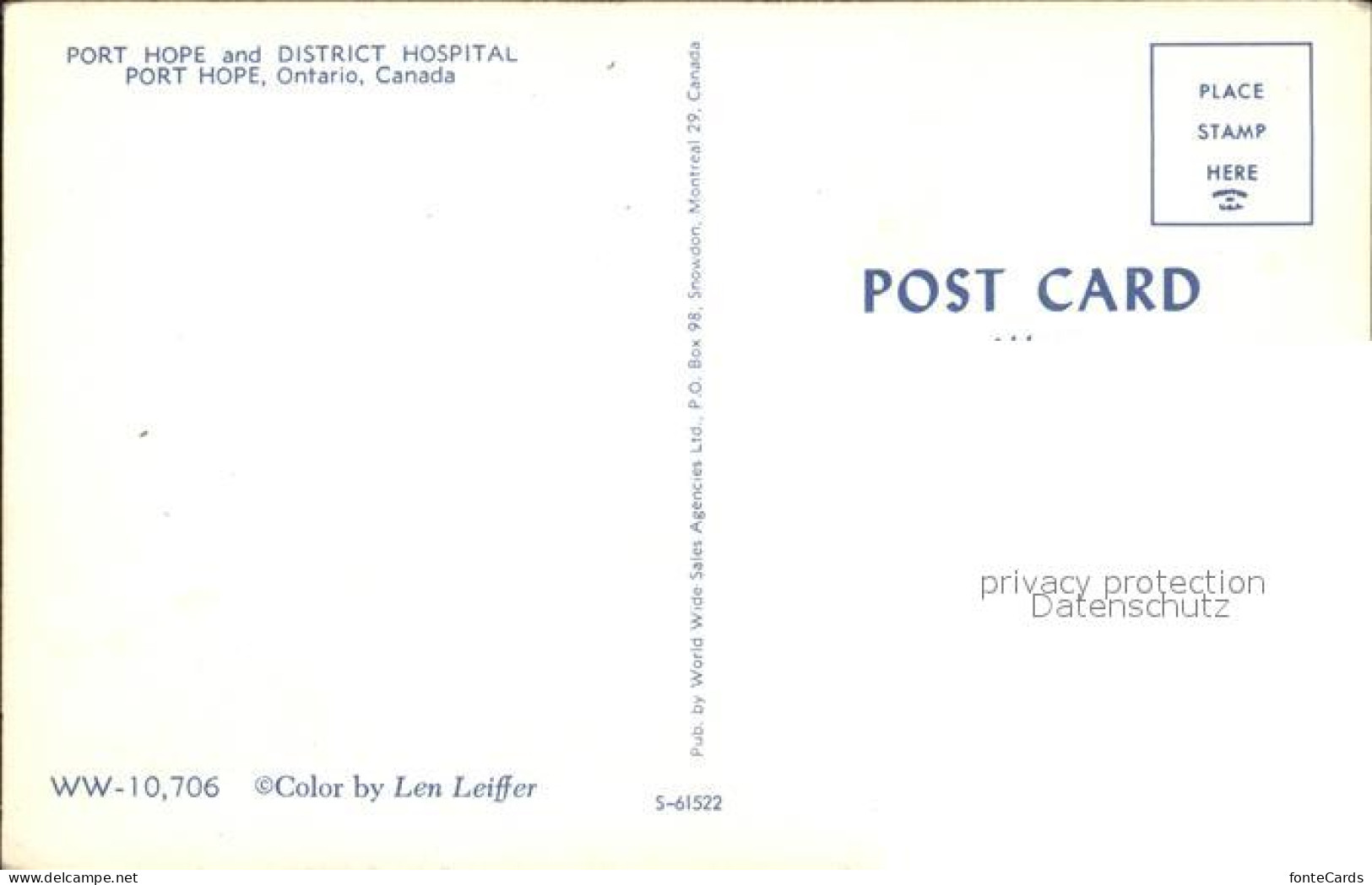 72322901 Ontario Canada Port Hope District Hospital Kanada - Non Classés