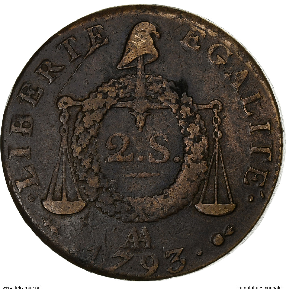 France, 2 Sols à La Balance, 1793 / AN II, Metz, Cuivre, TTB, Gadoury:31 - Other & Unclassified