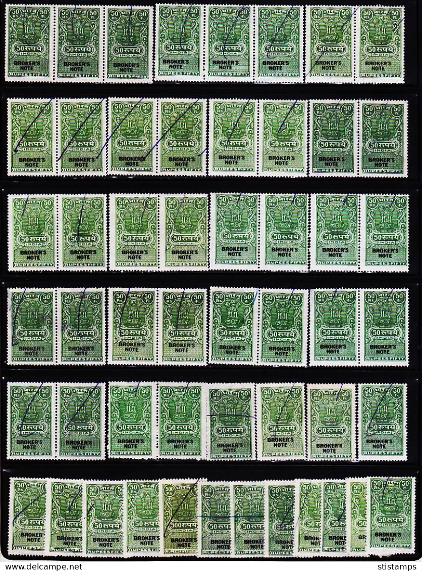 INDIA BROKER'S NOTE REVENUE FISCAL 100 USED STAMPS LOT #D20 - Ongebruikt