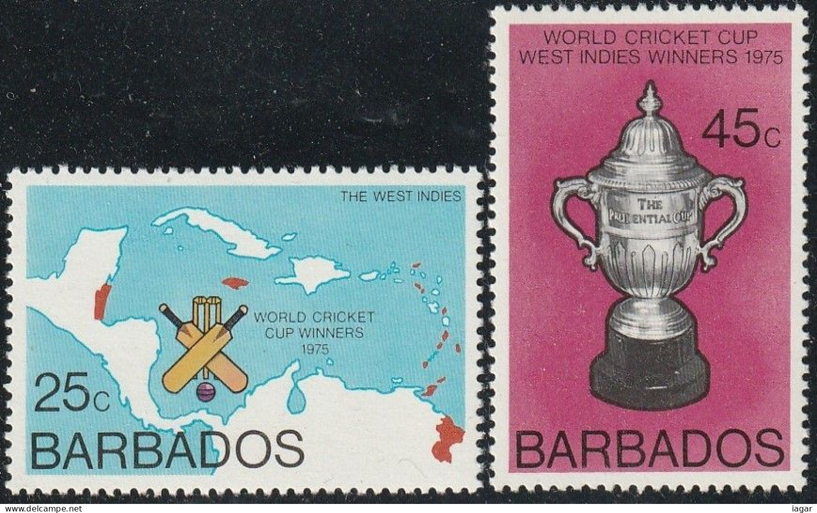 THEMATIC SPORT:  WEST INDIAN VICTORY IN WORLD CRICKET CUP. MAP OF CARIBBEAN AND CUP   -  BARBADOS - Cricket