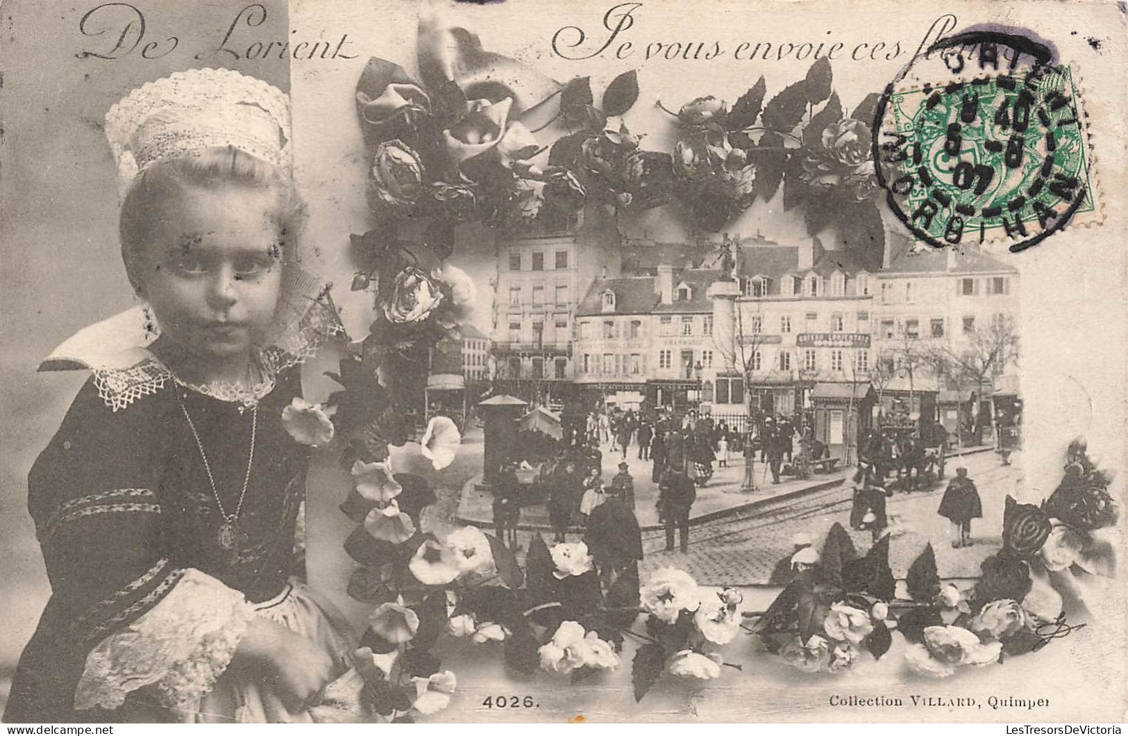 FRANCE - De Lorient - Je Vous Envoie Ces Fleurs - Petites Filles - Enfant - Animé - Carte Postale Ancienne - Lorient