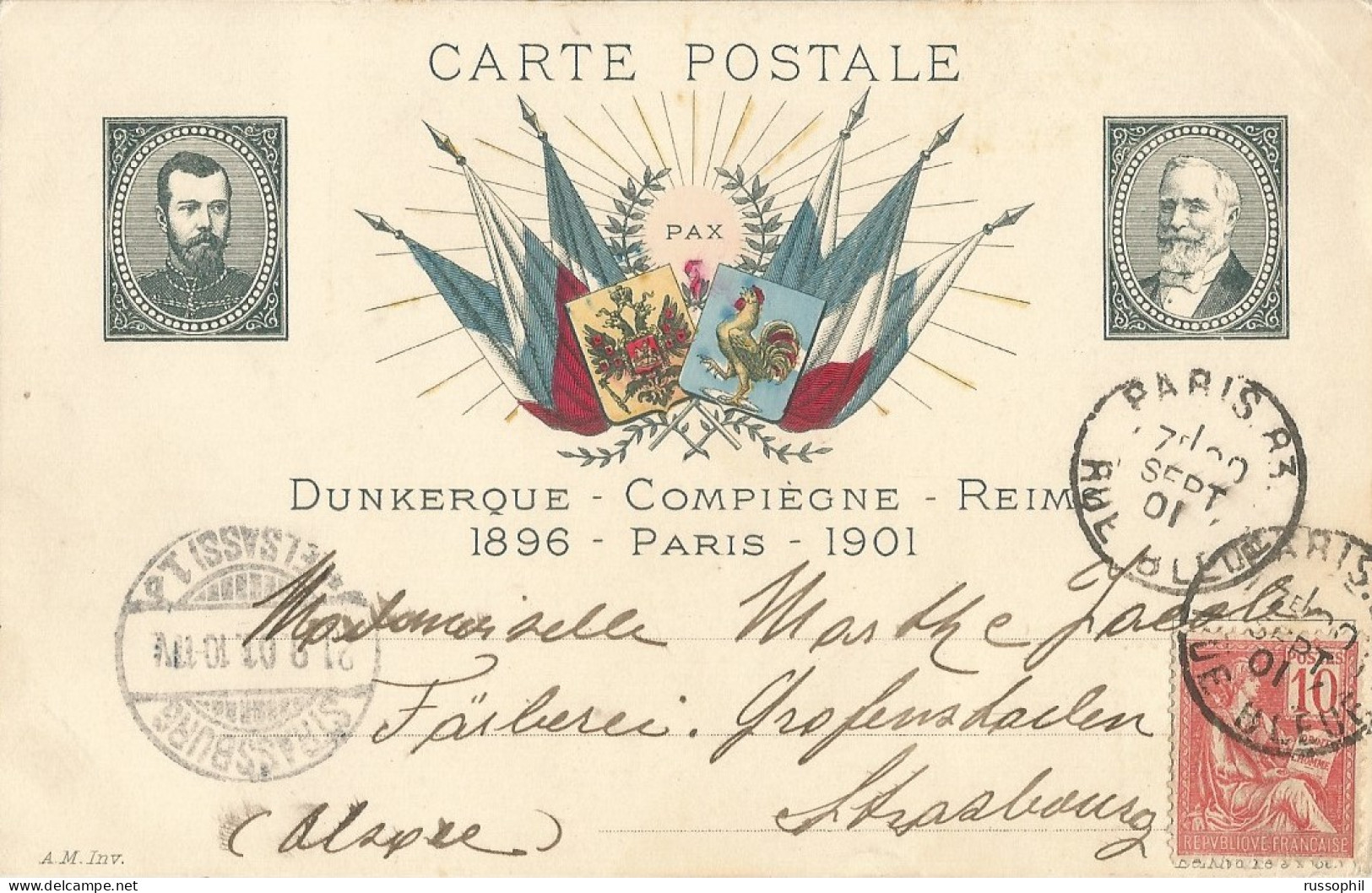 FRANCO RUSSIAN ALLIANCE - DUNKERQUE COMPIEGNE REIMS - 1896 PARIS 1901  - ED BELLAVOINE - 1901 - Events