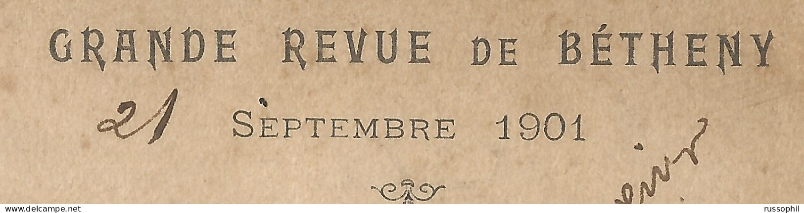 FRANCO RUSSIAN ALLIANCE - GRANDE REVUE DE BETHENY - 21 SEPTEMBRE 1901 - VUE DE BETHENY, PRES REIMS - 1901 - Eventos